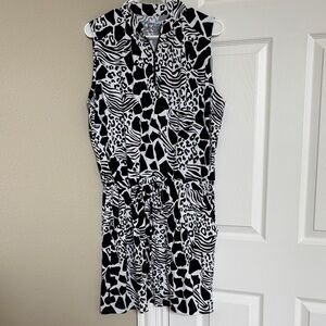 IBKUL Sleeveless Black & White Animal-Print Mini Dress